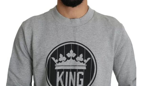 Dolce & Gabbana Gray Crown King Print Cotton Pullover Sweater - Image 3