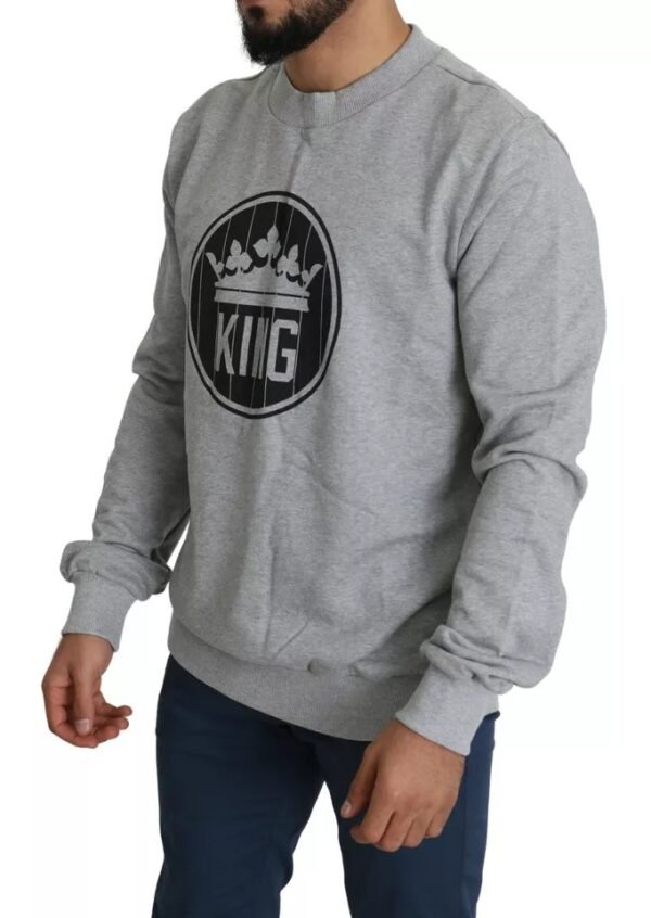 Dolce & Gabbana Gray Crown King Print Cotton Pullover Sweater - Image 6