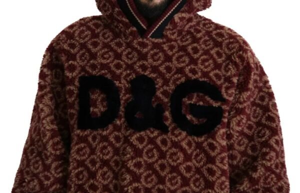 Dolce & Gabbana Red Beige Wool Oversize Hooded Pullover Sweater - Image 8