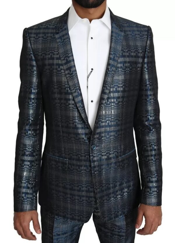 Dolce & Gabbana Blue Silver Shiny 2 Piece Slim GOLD Suit - Image 5