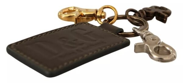 Dolce & Gabbana Green Leather D&G Logo Metal Ring Hook Keyring Keychain - Image 3