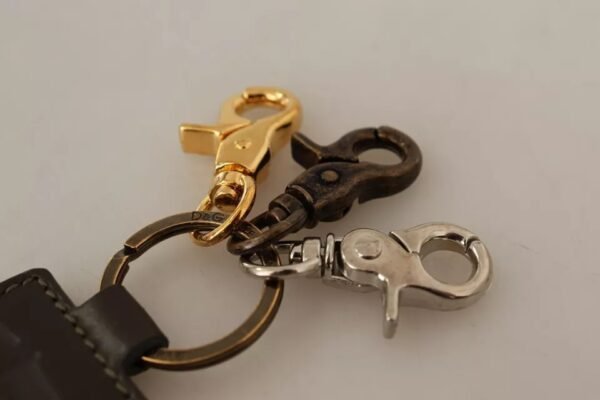 Dolce & Gabbana Green Leather D&G Logo Metal Ring Hook Keyring Keychain - Image 6