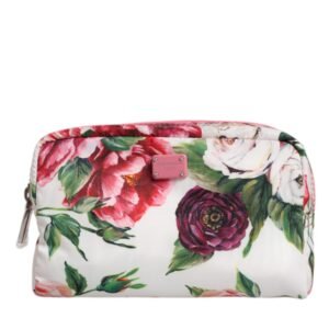 Dolce & Gabbana White Floral Nylon Logo Zip Around Purse Pouch Wallet