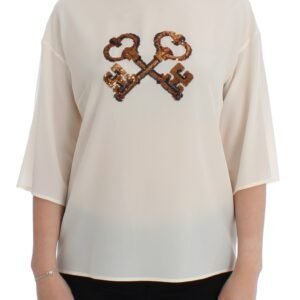 Dolce & Gabbana Ivory Sequined Silk Blouse Top