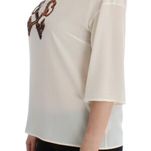 Dolce & Gabbana Ivory Sequined Silk Blouse Top