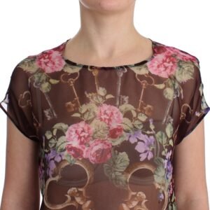 Dolce & Gabbana Elegant Floral Silk Blouse with Cap Sleeves