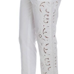 Dolce & Gabbana Elegant White Floral Cutout Dress Pants