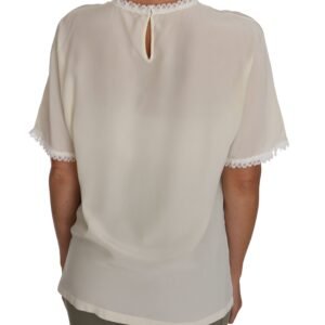 Dolce & Gabbana Cream Silk Lace-Detailed Blouse Top