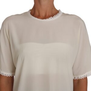 Dolce & Gabbana Cream Silk Lace-Detailed Blouse Top