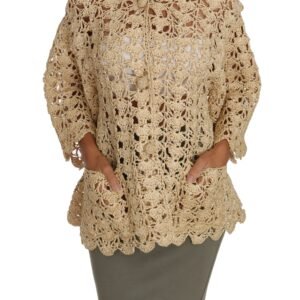 Dolce & Gabbana Chic Beige Crochet Raffia Cardigan