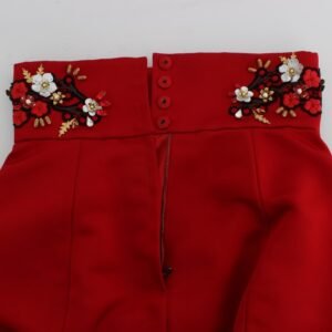 Dolce & Gabbana Red Silk Crystal-Embellished High Waist Shorts