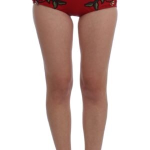 Dolce & Gabbana Glamorous Red Silk Floral Embroidered Shorts