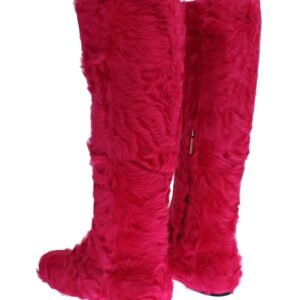 Dolce & Gabbana Elegant Pink Lambskin Fur Boots