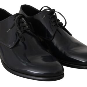 Dolce & Gabbana Elegant Dark Blue Leather Derby Shoes