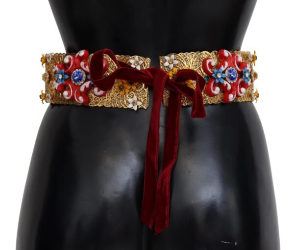 Dolce & Gabbana Gold-Tone Floral Crystal Waist Belt - Image 3