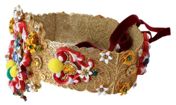 Dolce & Gabbana Gold-Tone Floral Crystal Waist Belt - Image 5