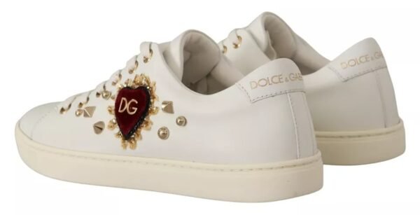 Dolce & Gabbana White Leather Gold Red Heart Sneakers Shoes - Image 3