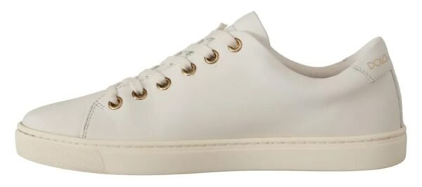 Dolce & Gabbana White Leather Gold Red Heart Sneakers Shoes - Image 4