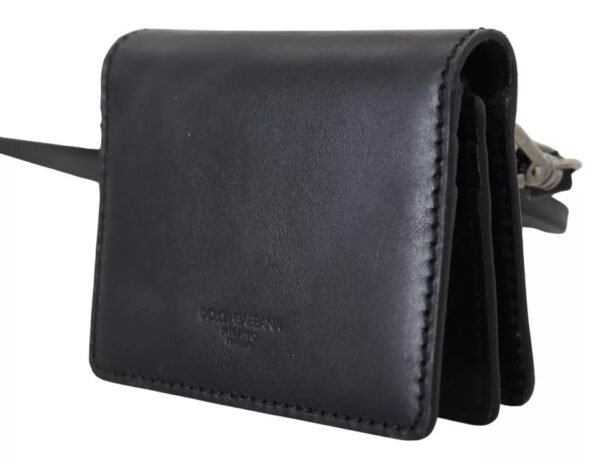 Dolce & Gabbana Black Leather Bifold Shoulder Sling Women Wallet - Image 7