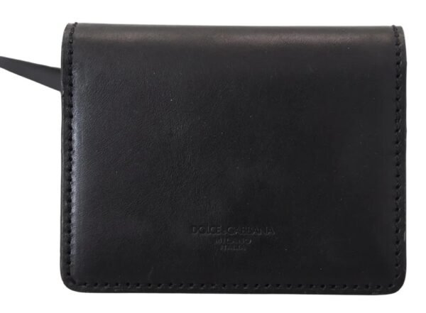 Dolce & Gabbana Black Leather Bifold Shoulder Sling Women Wallet - Image 8