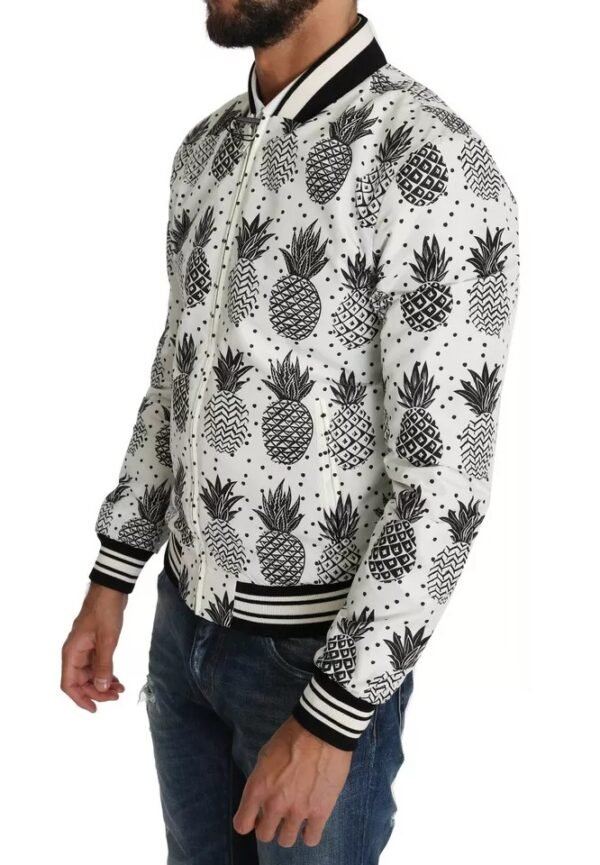 Dolce & Gabbana White Black Pineapple Bomber Coat Jacket - Image 2