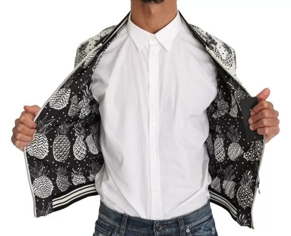 Dolce & Gabbana White Black Pineapple Bomber Coat Jacket - Image 3