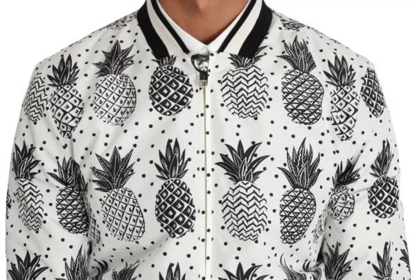 Dolce & Gabbana White Black Pineapple Bomber Coat Jacket - Image 5