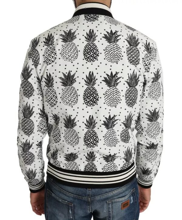 Dolce & Gabbana White Black Pineapple Bomber Coat Jacket - Image 6