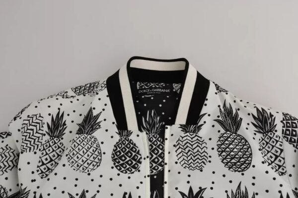 Dolce & Gabbana White Black Pineapple Bomber Coat Jacket - Image 7