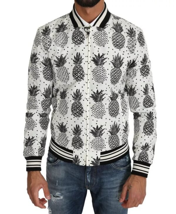 Dolce & Gabbana White Black Pineapple Bomber Coat Jacket - Image 8