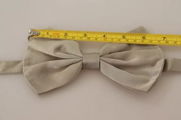 Dolce & Gabbana Silver Gray 100% Silk Adjustable Neck Bow Tie - Image 6