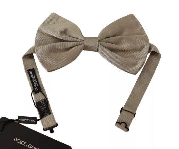 Dolce & Gabbana Silver Gray 100% Silk Adjustable Neck Bow Tie - Image 3