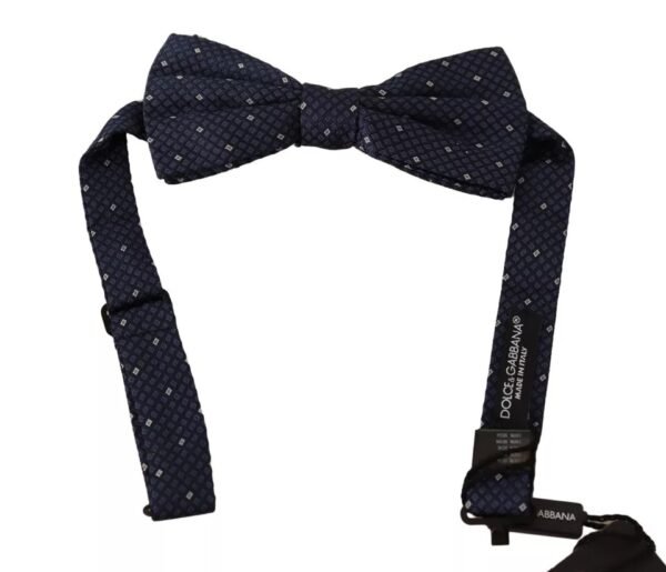 Dolce & Gabbana Blue Patterned Silk Adjustable Neck Bow Tie Men - Image 3