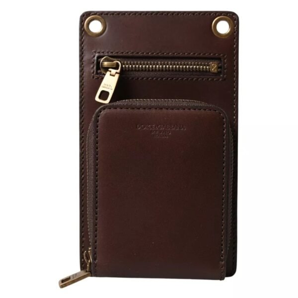 Dolce & Gabbana Brown Calf Leather Zip Logo Shoulder Neck Strap Wallet - Image 2