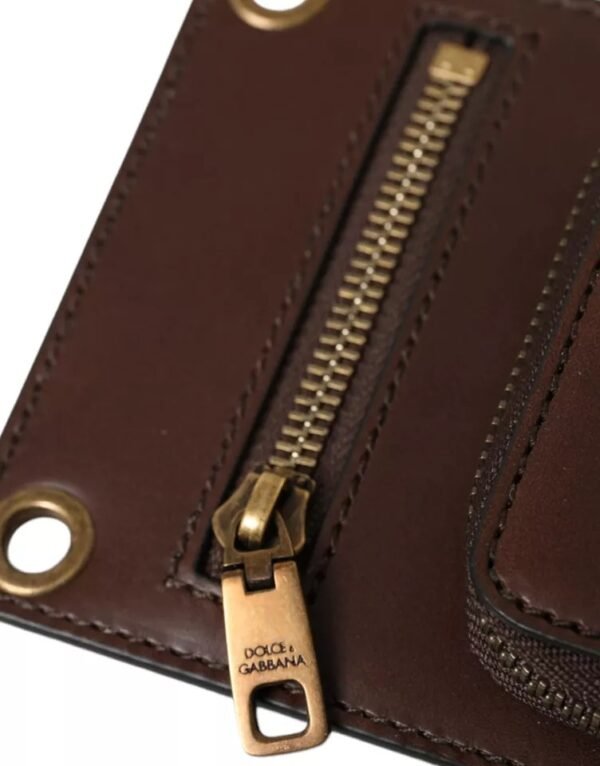 Dolce & Gabbana Brown Calf Leather Zip Logo Shoulder Neck Strap Wallet - Image 3