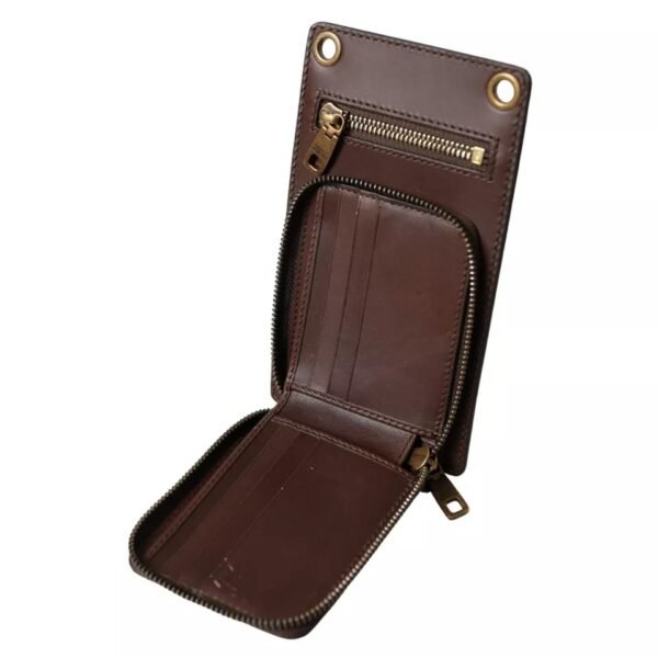 Dolce & Gabbana Brown Calf Leather Zip Logo Shoulder Neck Strap Wallet - Image 6