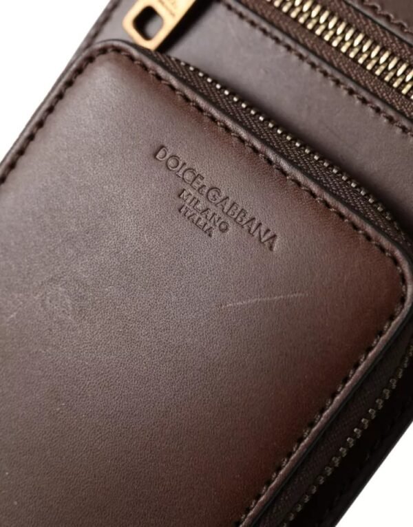 Dolce & Gabbana Brown Calf Leather Zip Logo Shoulder Neck Strap Wallet - Image 7