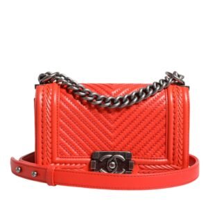 Chanel Orange Small Leather Chain Shoulder Boy Bag