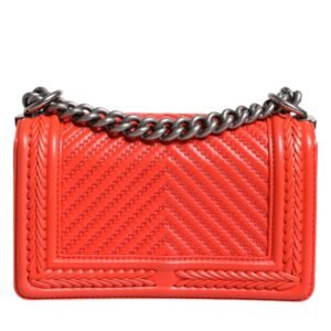 Chanel Orange Small Leather Chain Shoulder Boy Bag