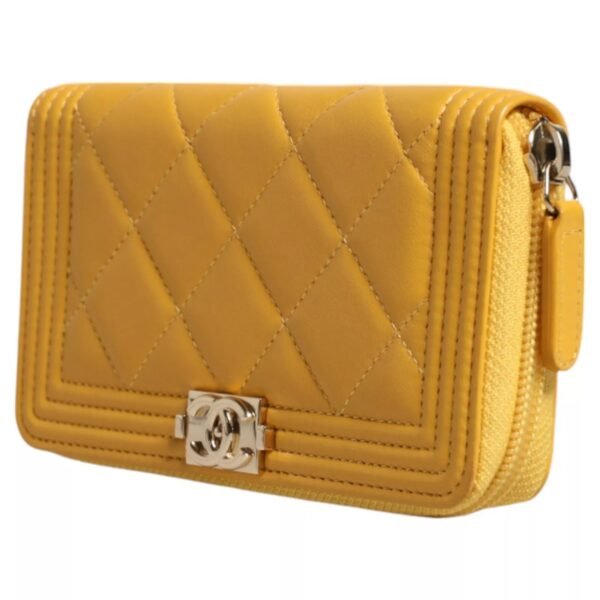 Chanel Yellow Quilted Leather CC Logo Continental Zip Wallet - Image 2