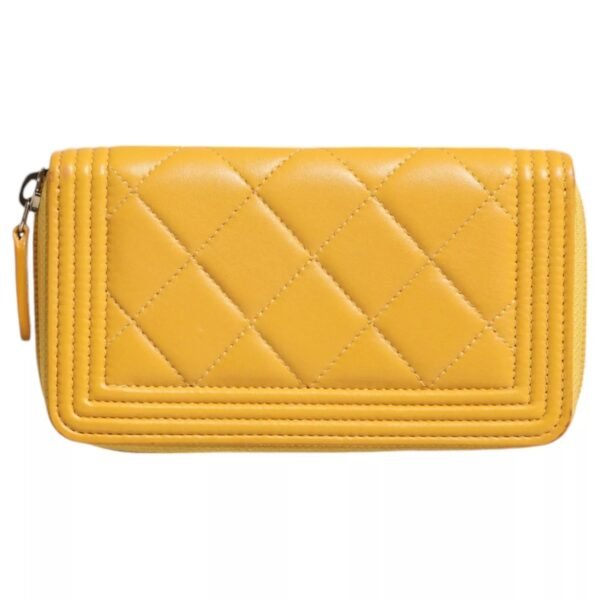 Chanel Yellow Quilted Leather CC Logo Continental Zip Wallet - Image 3