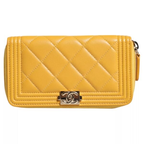 Chanel Yellow Quilted Leather CC Logo Continental Zip Wallet