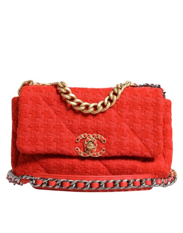 Chanel Red Tweed 2WAY Hand Chain Medium Shoulder Bag Purse - Image 2