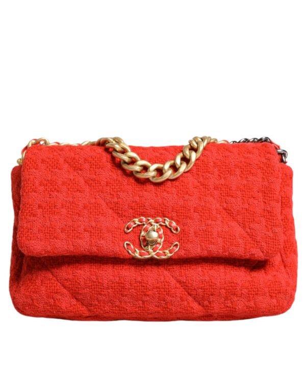 Chanel Red Tweed 2WAY Hand Chain Medium Shoulder Bag Purse - Image 4