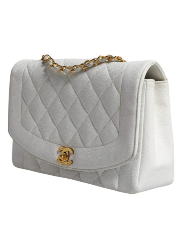 Chanel White Medium Classic DIANA Shoulder Bag Gold Plated Purse - Image 2