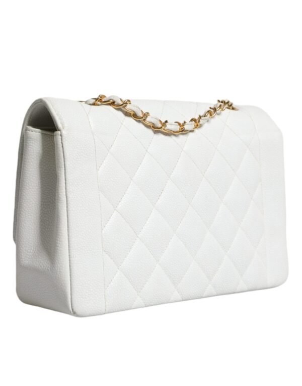 Chanel White Medium Classic DIANA Shoulder Bag Gold Plated Purse - Image 3