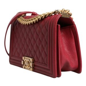 Chanel Red Leather Lambskin Double Gold Chain Medium Shoulder Bag