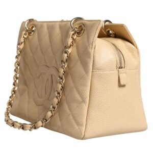 Chanel Beige Caviar De Coco Chain Leather Purse Bag