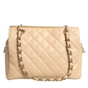 Chanel Beige Caviar De Coco Chain Leather Purse Bag