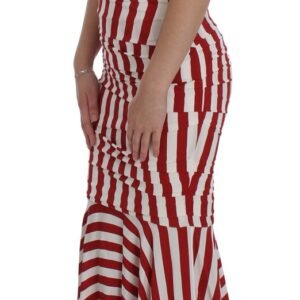 Dolce & Gabbana Elegant Red and White Striped Silk Bodycon Dress